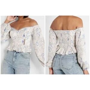 Peasant Cottage Coquette Fairy Floral Off-Shoulder Eyelet Corset Peplum Top S